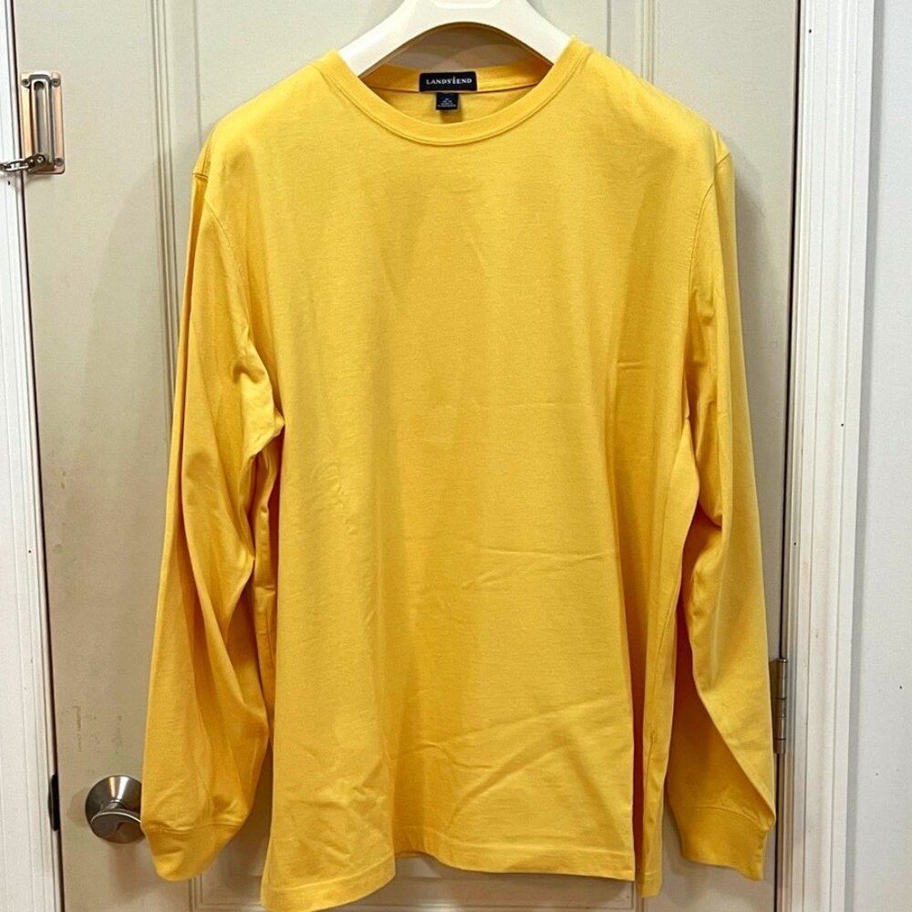 Lands' End Men's Size XL 46-48 100% Cotton L/S Crew Neck T-Shirt. Yellow.